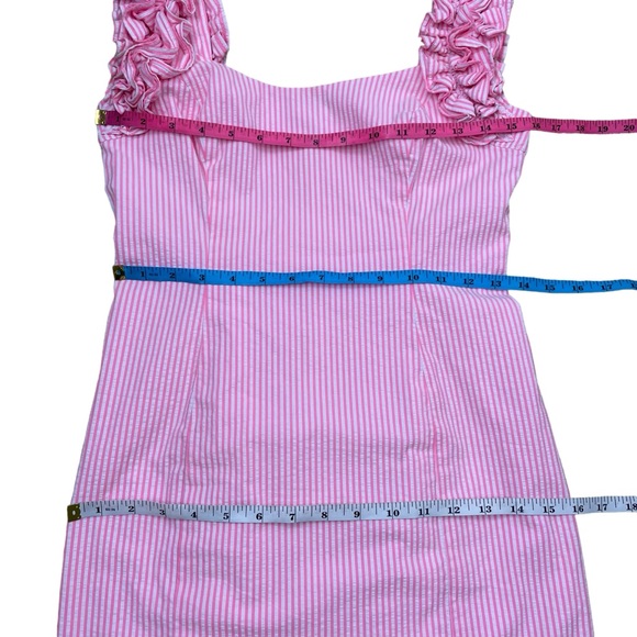 Lilly Pulitzer Devina Ruffle Sleeve Dress in Pink Yarn Seersucker Size 2 - Picture 15 of 15